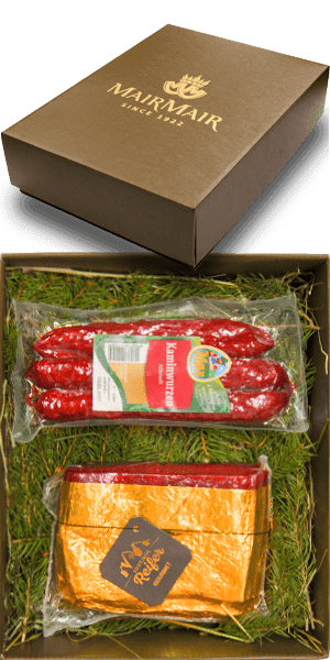 Geschenkset Südtiroler Räucherspezialitäten Goldspeck Mager + Kaminwurzen - 630 g
