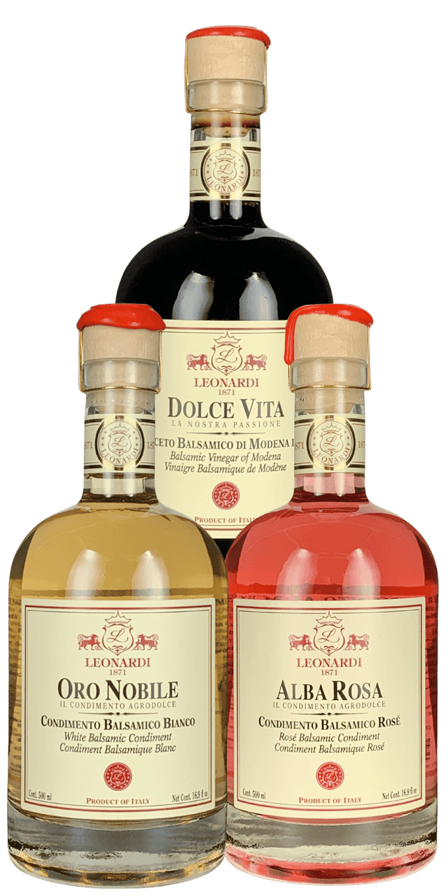 Probierpaket Acetaia Leonardi: Oro Nobile, Dolce Vita, Alba Rosa 500ml - 1,5 L
