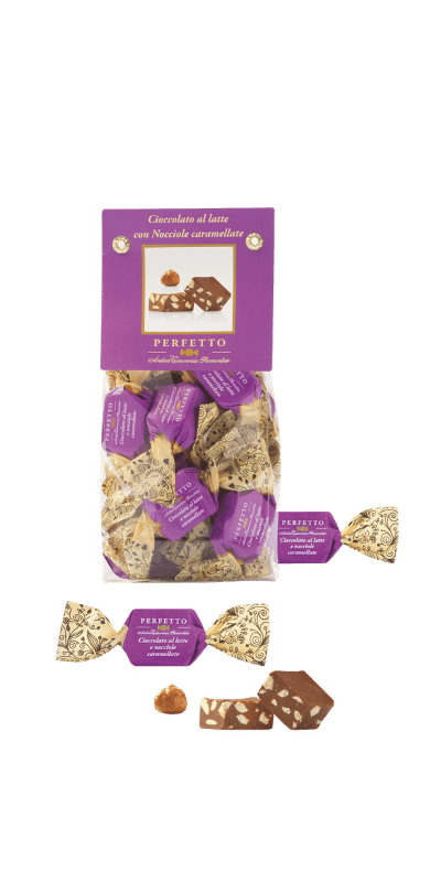 Perfetto Milchschokolade u. karamelisierte Haselnüsse - Antica Torroneria Piemontese - 150 g
