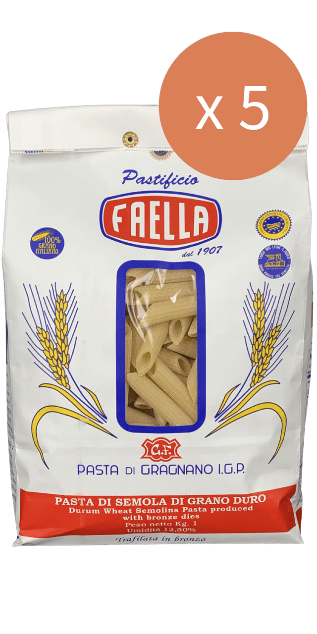 Penne Medie Rigate Sparpaket 5 x 1kg - Pastificio Faella Pasta di Gragnano IGP - 5 kg Penne Medie Rigate Sparpaket 5 x 1kg - Pastificio Faella Pasta di Gragnano IGP - 5 kg