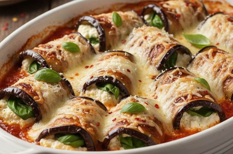 Melanzane Involtini gefüllte Auberginenröllchen