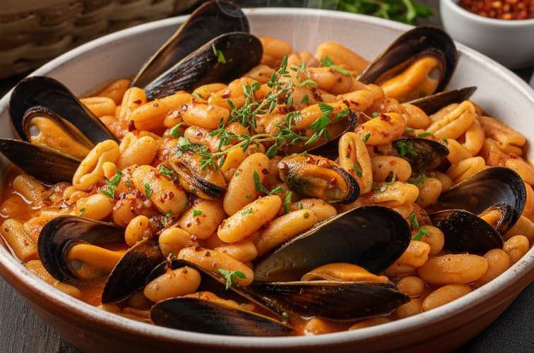 Pasta Fagioli Cozze das Gericht verbindet zwei Küchen