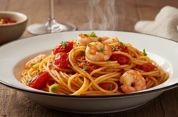 Pasta Gamberetti e Pomodorini ein klassisches Küstengericht