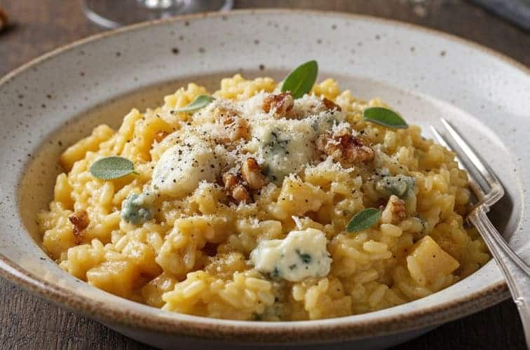Risotto mit Birne und Gorgonzola cremiges Risotto mit leckeren Aromen