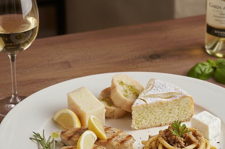 Spezialitäten vom Gardasee mit Wein serviert
