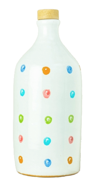 Frantoio Muraglia Olivenöl Extra Vergine Keramikflasche Regenbogen gepunktet Fruttato Medio Arcobaleno a pois