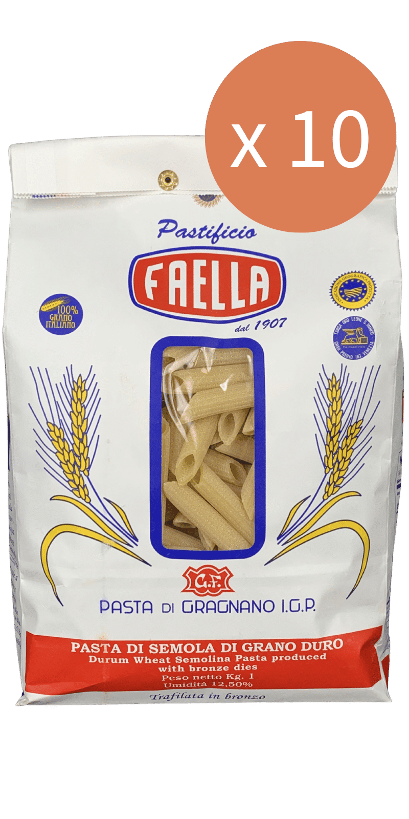 Penne Medie Rigate Sparpaket 10 x 1kg - Pastificio Faella Pasta di Gragnano IGP - 10 kg Penne Medie Rigate Sparpaket 10 x 1kg - Pastificio Faella Pasta di Gragnano IGP - 10 kg
